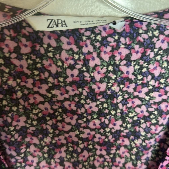 Zara Floral Wrap Front Asymmetrical Hem Peplum Long Sleeve V-Neck Blouse Top - Picture 11 of 16